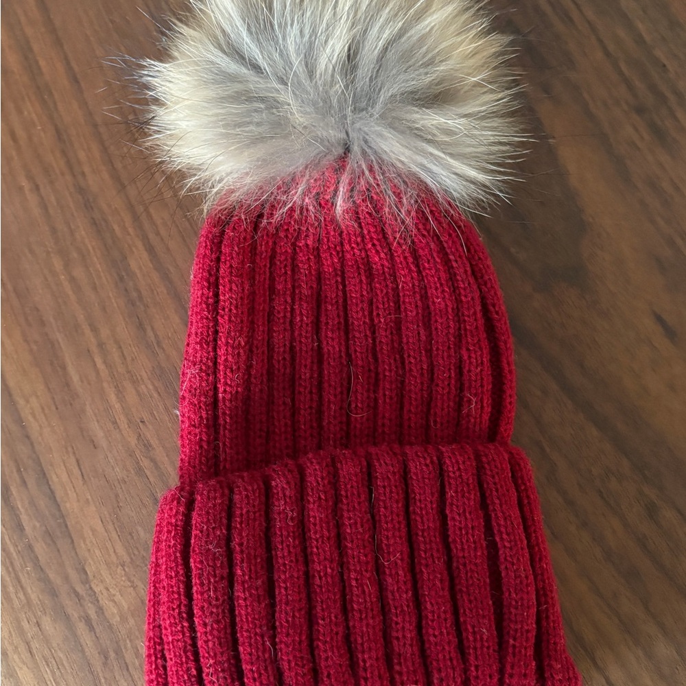 Cozy Cashmere Red Knit Pom-Pom Beanie adult